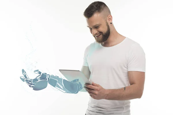 Hombre con mano virtual - foto de stock