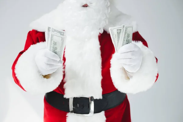 Père Noël avec billets en dollars — Photo de stock
