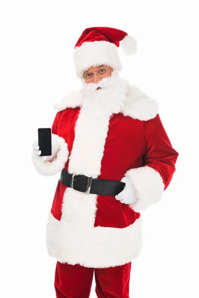 Santa Claus con smartphone - foto de stock