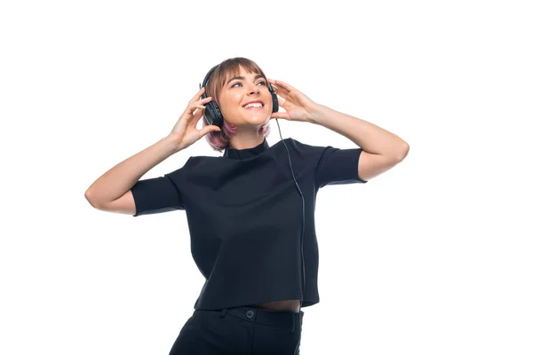 Fille écouter de la musique avec écouteurs — Photo de stock