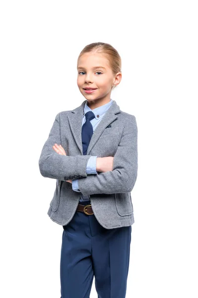 Colegiala con brazos cruzados - foto de stock