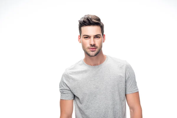 Homme en t-shirt gris — Photo de stock