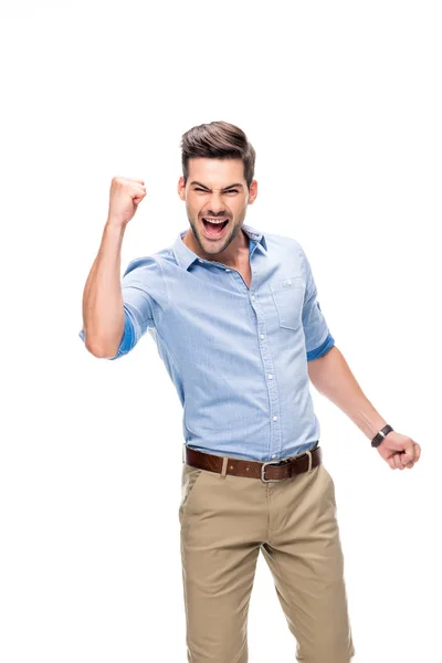 Beau homme célébrant la victoire — Photo de stock