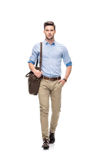 Man with leather briefcase — Stock Photo