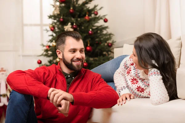 Happy couple at christmastime — Stock Photo