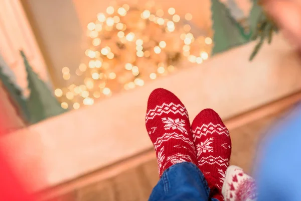 Couple in knitted socks — Stock Photo