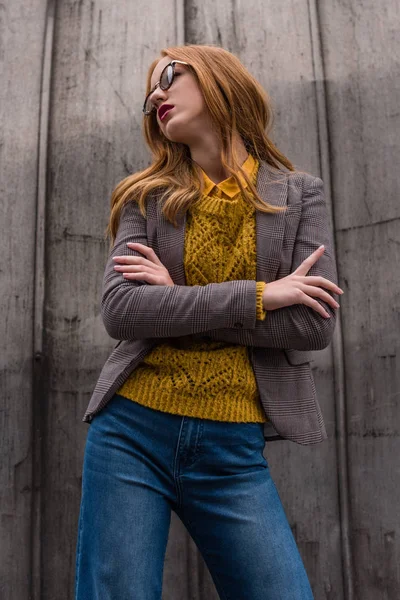 Redhead girl in autumn outfit — Stock Photo