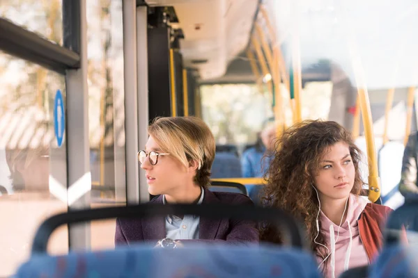 Young couple in bus — Stock Photo