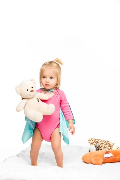 Toddler girl with teddy bear — Stock Photo
