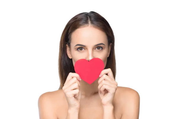 Jeune femme avec symbole de coeur — Photo de stock