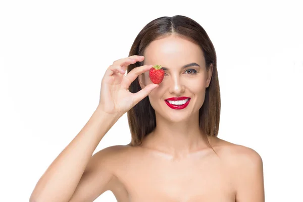 Young woman with strawberry — Stock Photo