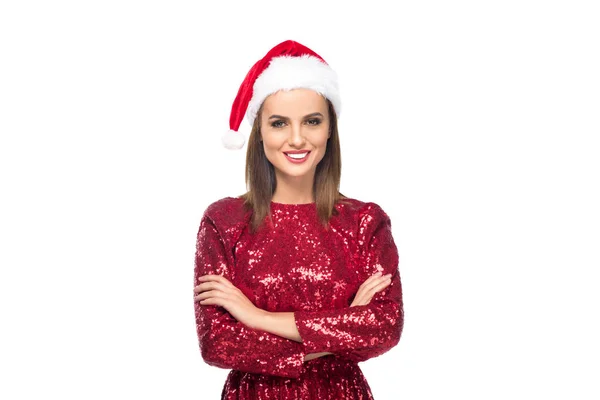 Splendida donna in cappello di Babbo Natale — Foto stock