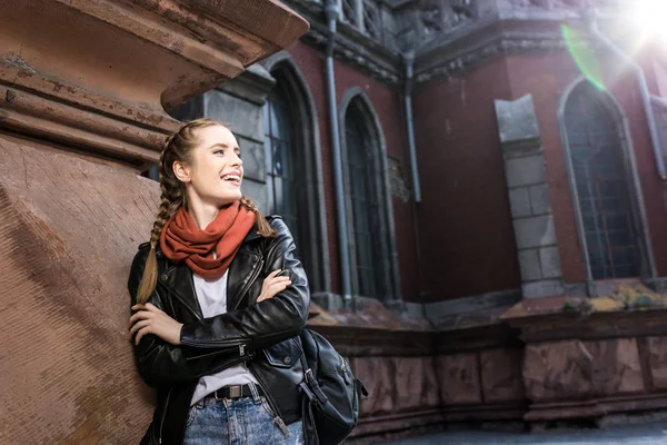 Pensive woman on street — Stock Photo