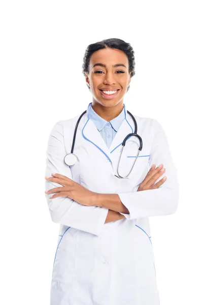 Sonriente afroamericano doctor - foto de stock