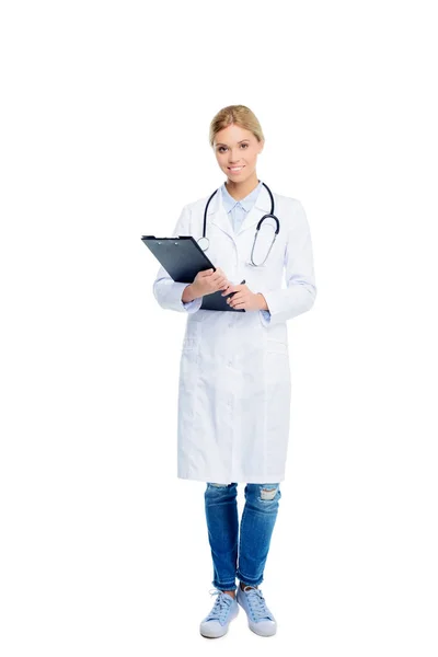 Female doctor with diagnosis — Stock Photo