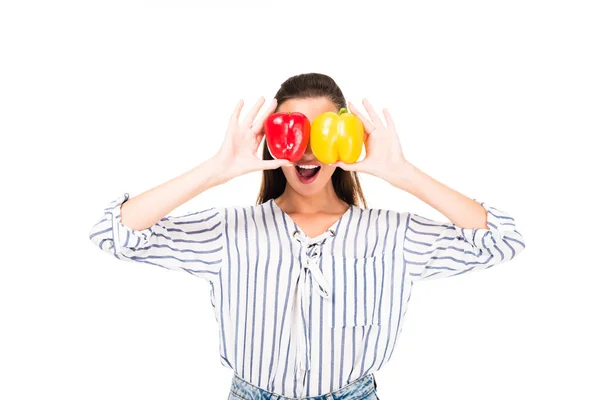 Frau mit leckeren Paprika — Stockfoto