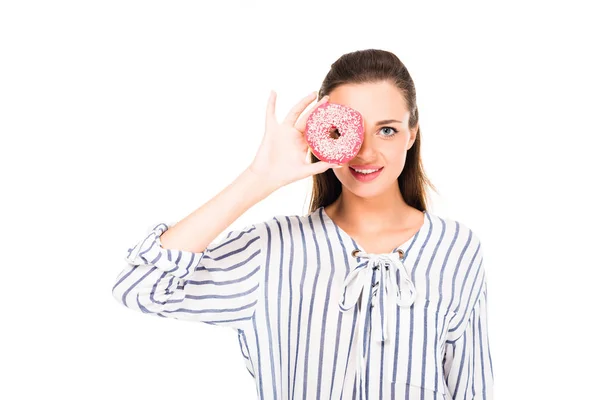 Mujer joven con donut — Stock Photo