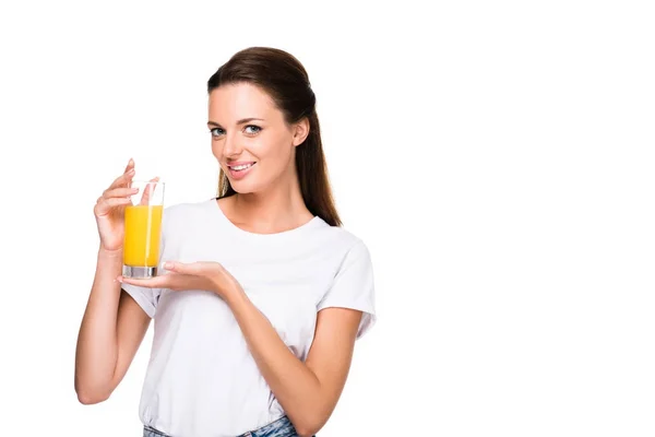 Woman with glass of fresh juice — Stock Photo