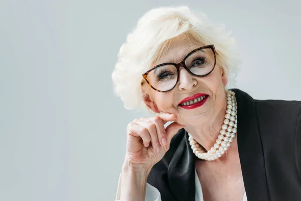 Senior lady with pearl necklace — Stock Photo