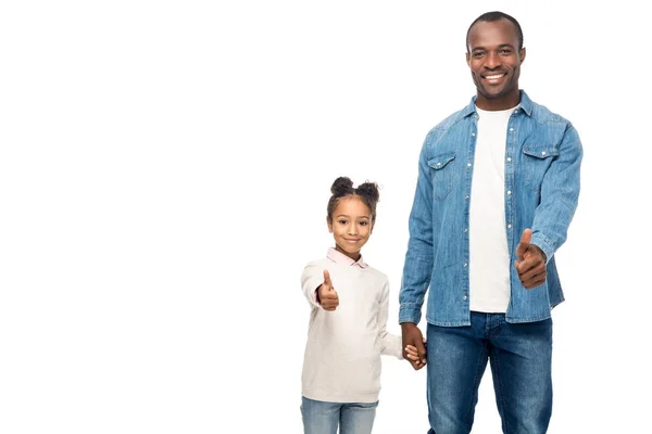 Pai e filha mostrando os polegares para cima — Fotografia de Stock