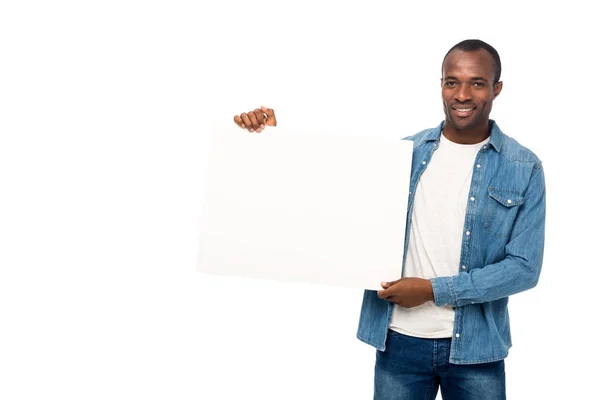 African american man with blank banner — Stock Photo