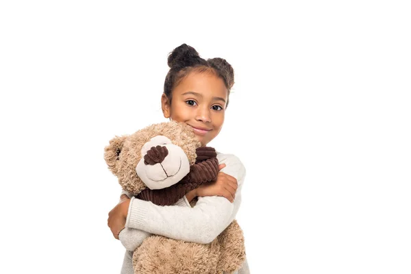 Niño afroamericano con osito de peluche - foto de stock