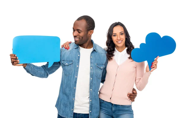 African american couple with speech bubbles — Stock Photo