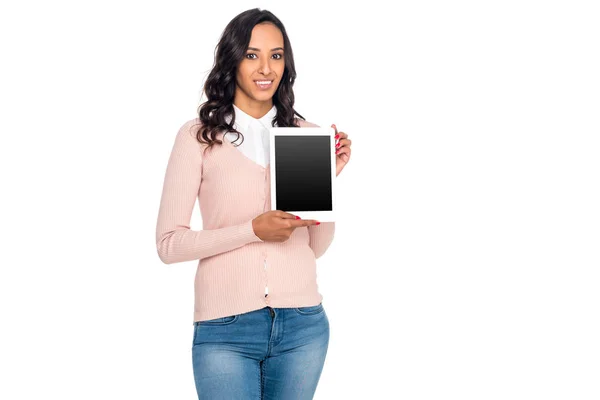 Mulatto woman with digital tablet — Stock Photo