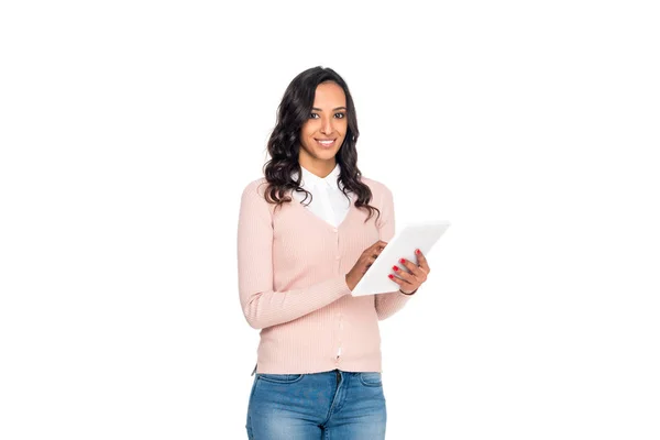 Mulatto woman with digital tablet — Stock Photo