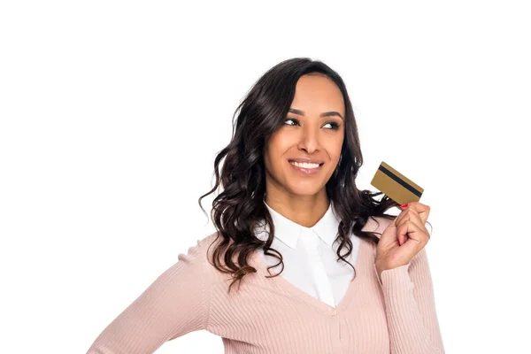 Woman holding credit card — Stock Photo