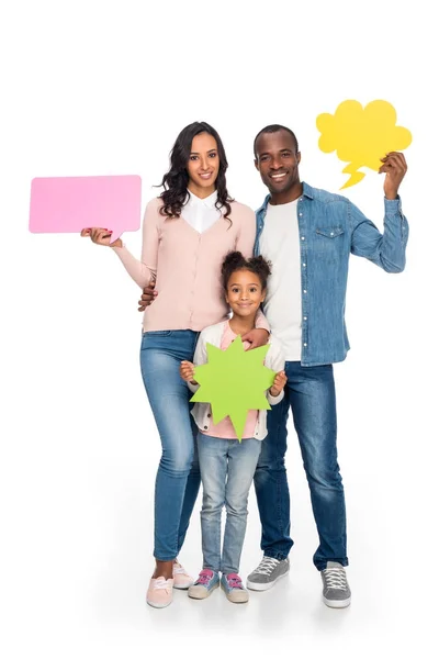 Familia afroamericana con burbujas del habla - foto de stock