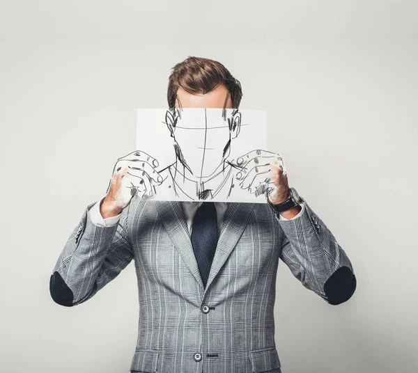 Homem de negócios desenhando-se com lápis — Fotografia de Stock