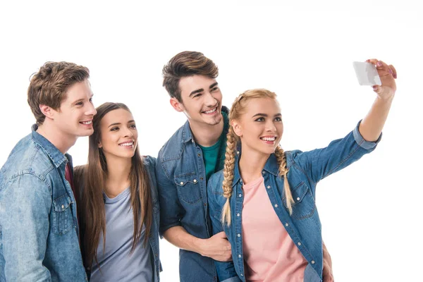 Friends taking selfie with smartphone — Stock Photo