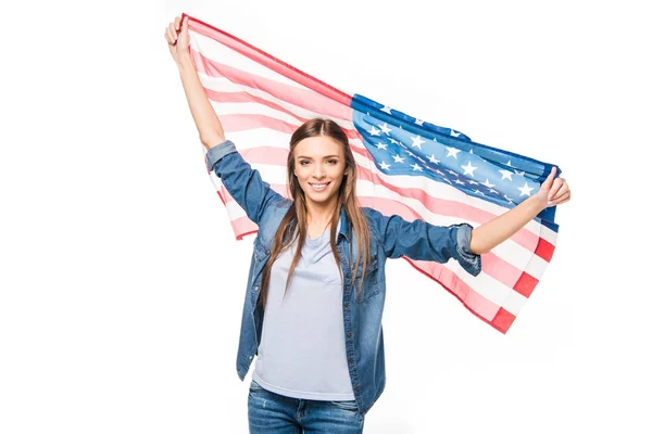 Young woman with us flag — Stock Photo
