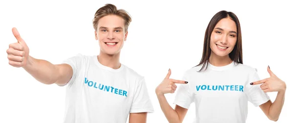 Par de voluntarios felices - foto de stock