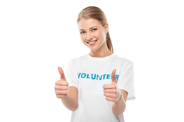 Volunteer showing thumbs up — Stock Photo