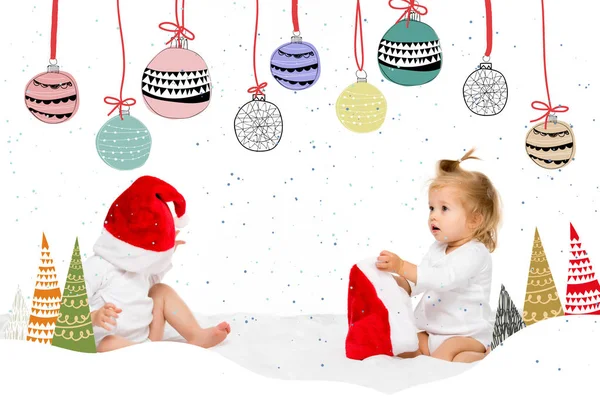 Tout-petits dans des chapeaux de Père Noël — Photo de stock