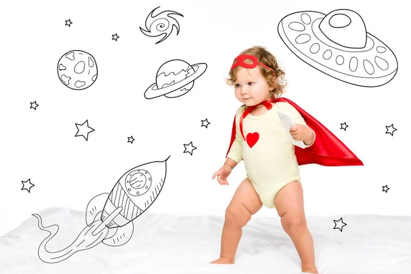 Toddler in superhero costume — Stock Photo