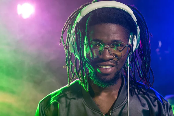 African american DJ in headphones — Stock Photo