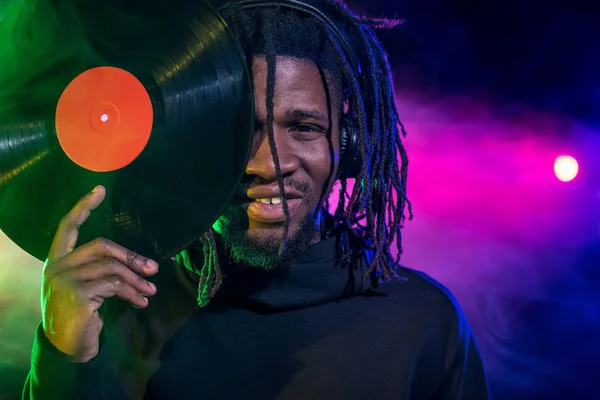 African american DJ with vinyl — Stock Photo