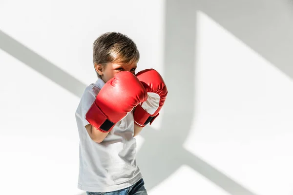 Criança em luvas de boxe — Fotografia de Stock