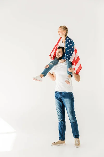 Father and daughter with american flag — Stock Photo