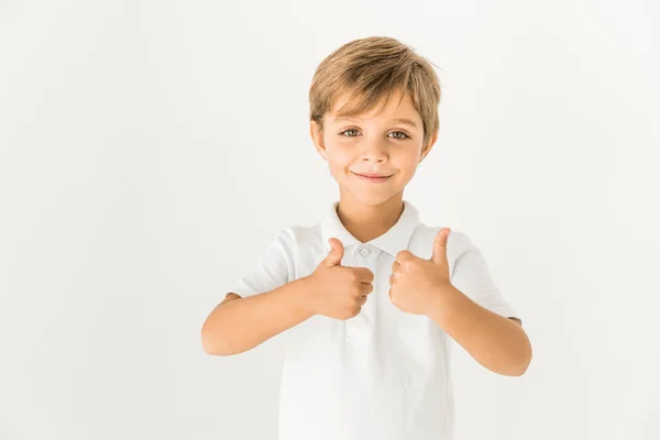 Ragazzo mostrando pollici in su — Foto stock