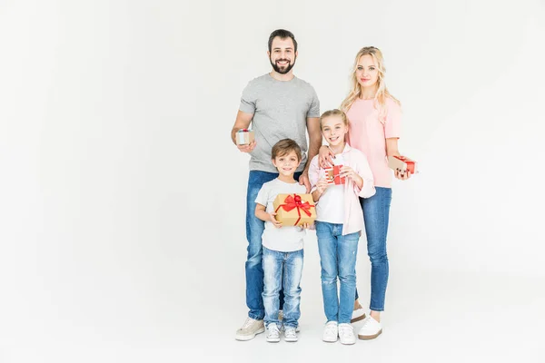 Family with gifts — Stock Photo