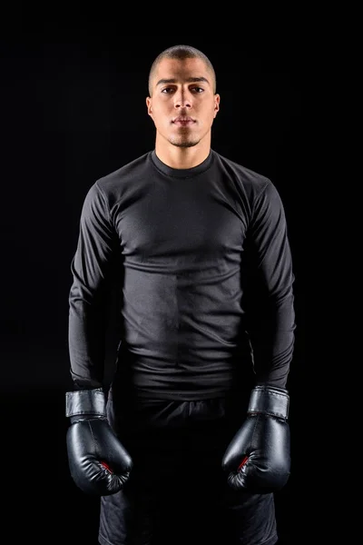 African american boxer standing isolated on black — Stock Photo