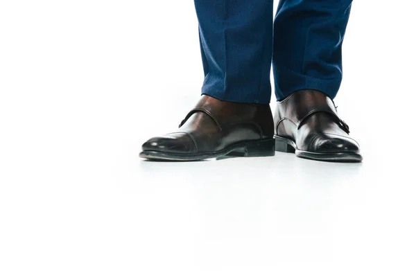 Partial view of man in shoes isolated on white — Stock Photo