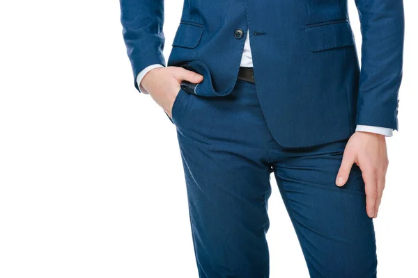 Visão parcial do homem em terno elegante isolado no branco — Fotografia de Stock