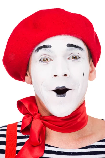 Portrait of surprised mime isolated on white — Stock Photo