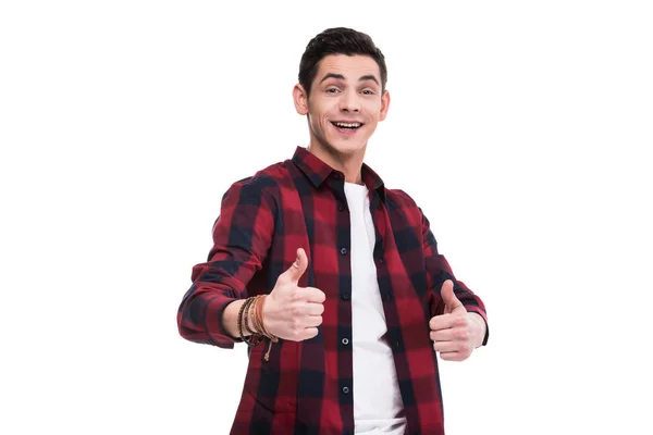 Happy man showing thumbs up isolated on white — Stock Photo