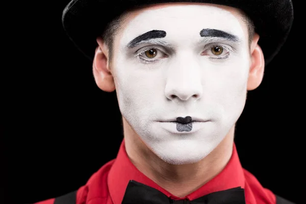 Retrato de mímica com maquiagem isolada em preto — Fotografia de Stock